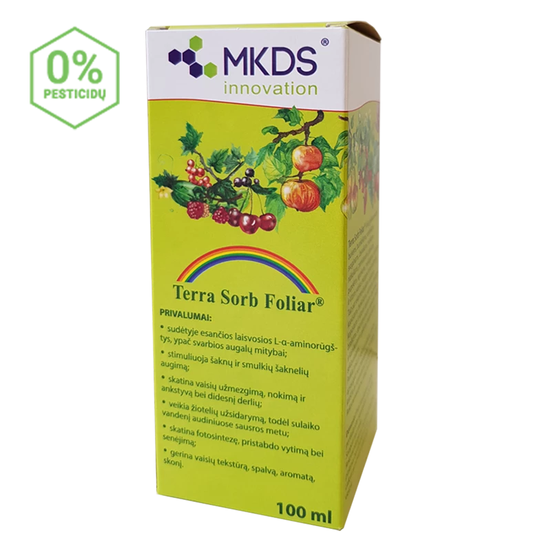 „Terra Sorb Foliar – amino rūgščių koncentratas augalams, mažinantis stresą ir gerinantis maisto medžiagų įsisavinimą.“