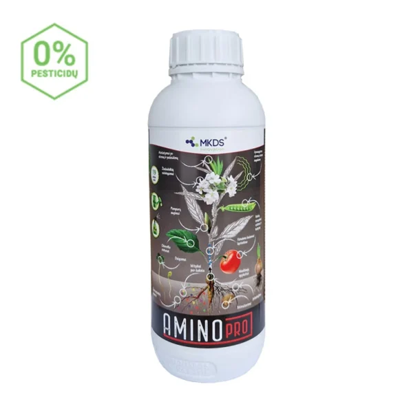 „MKDS AMINO PRO – amino rūgščių koncentratas augalams, skatinantis augimą ir didinantis atsparumą stresui.“
